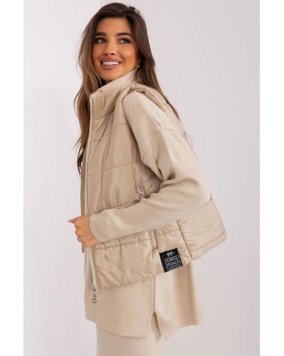 Vesta dama scurta, bej, cu buzunare si guler inalt, Sonya Veste dama, Vesta dama scurta, bej, cu buzunare si guler inalt, Sonya - jojofashion.ro