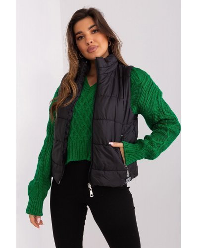 Vesta dama scurta, neagra, cu buzunare si guler inalt, Sonya Veste dama, Vesta dama scurta, neagra, cu buzunare si guler inalt, Sonya - jojofashion.ro