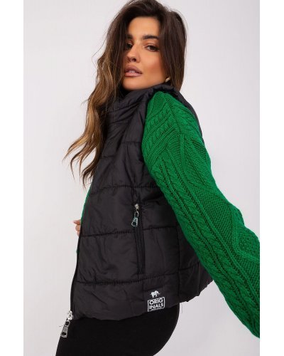 Vesta dama scurta, neagra, cu buzunare si guler inalt, Sonya Veste dama, Vesta dama scurta, neagra, cu buzunare si guler inalt, Sonya - jojofashion.ro