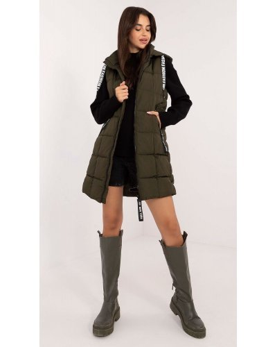 Vesta dama kaki matlasata, midi, cu gluga, Shania4 Veste dama, Vesta dama kaki matlasata, midi, cu gluga, Shania4 - jojofashion.ro