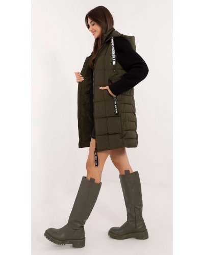 Vesta dama kaki matlasata, midi, cu gluga, Shania4 Veste dama, Vesta dama kaki matlasata, midi, cu gluga, Shania4 - jojofashion.ro