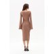 Rochie midi din vascoza cappuccino cu maneca lunga clasica JanetR 3 - jojofashion.ro