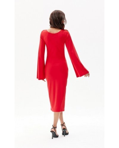Rochie rosie clasica midi din vascoza cu maneca lunga JanetR Rochii rosii, Rochie rosie clasica midi din vascoza cu maneca lunga JanetR - jojofashion.ro