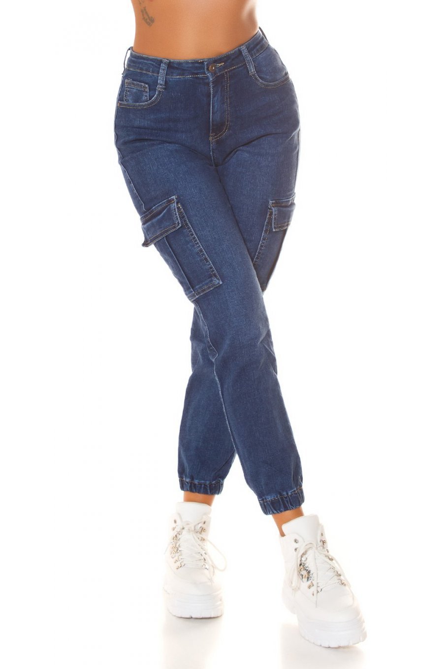 Blugi dama cargo albastri din bumbac mulati cu talia inalta Dollys Blugi dama cargo albastri din bumbac mulati cu talia inalta Dollys 1 - jojofashion.ro