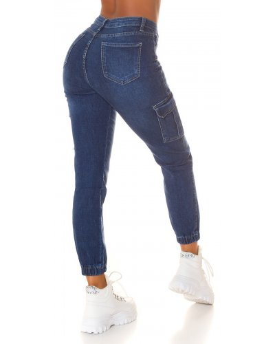 Blugi dama cargo albastri din bumbac mulati cu talia inalta Dollys Blugi dama, Blugi dama cargo albastri din bumbac mulati cu talia inalta Dollys - jojofashion.ro