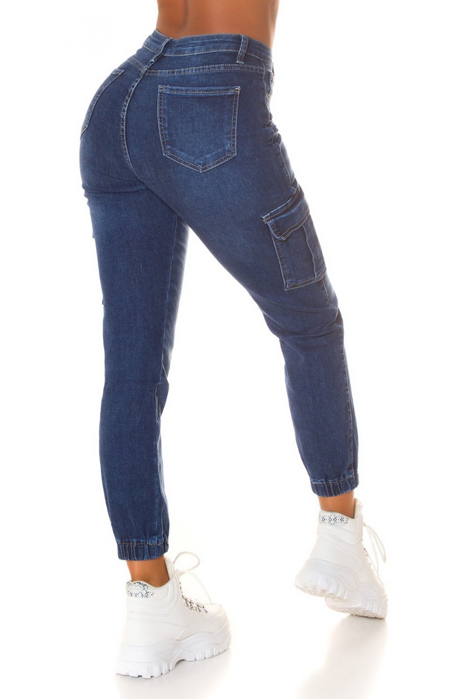 Blugi dama cargo albastri din bumbac mulati cu talia inalta Dollys Blugi dama cargo albastri din bumbac mulati cu talia inalta Dollys 2 - jojofashion.ro