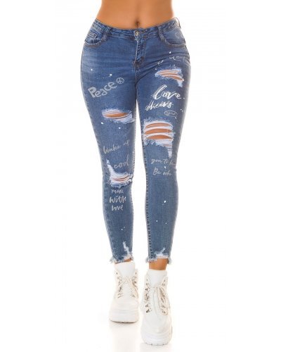 Blugi dama rupti skinny albastri, din bumbac Joxi Blugi dama, Blugi dama rupti skinny albastri, din bumbac Joxi - jojofashion.ro