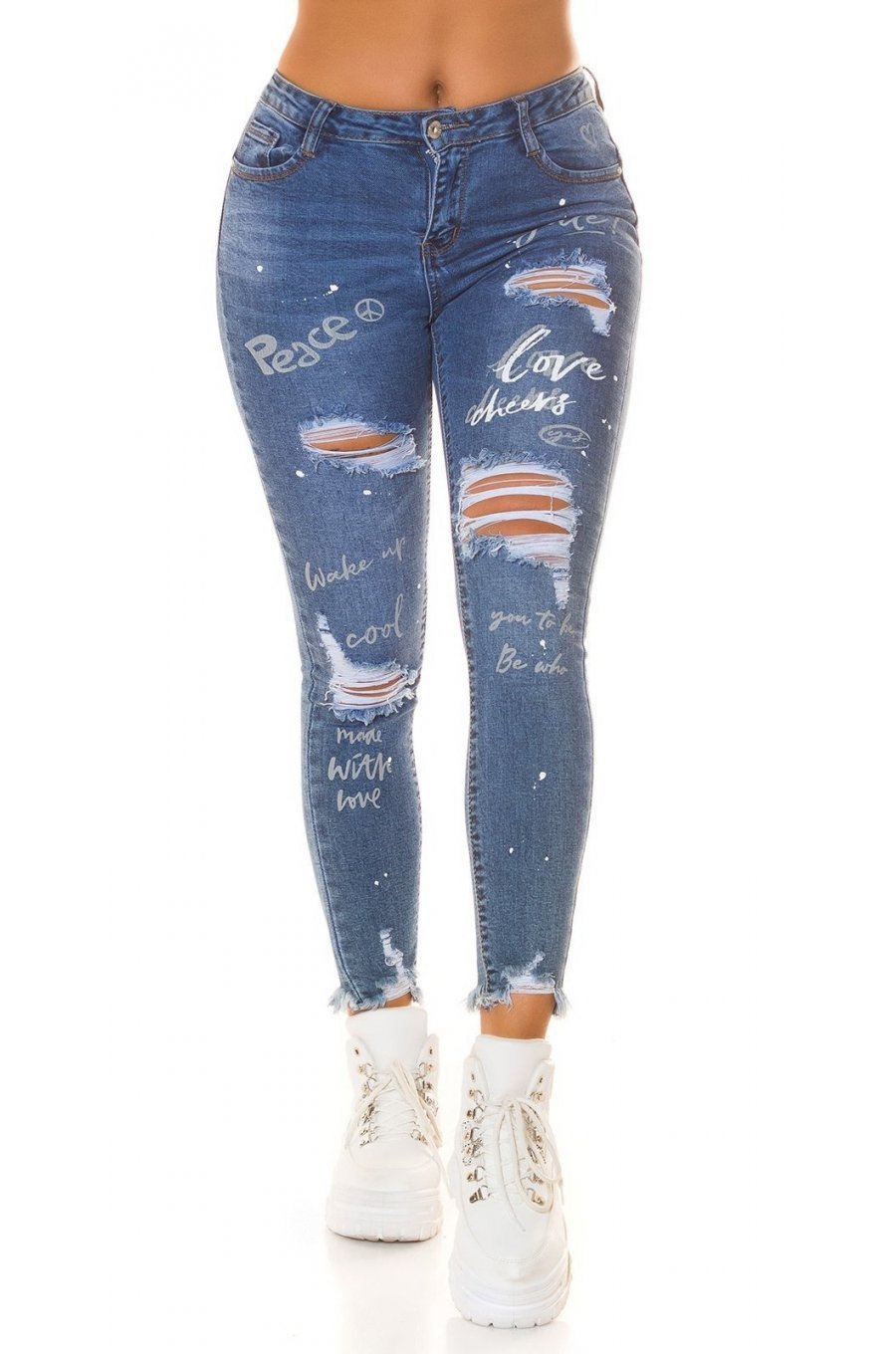 Blugi dama rupti skinny albastri, din bumbac Joxi Blugi dama rupti skinny albastri, din bumbac Joxi 1 - jojofashion.ro