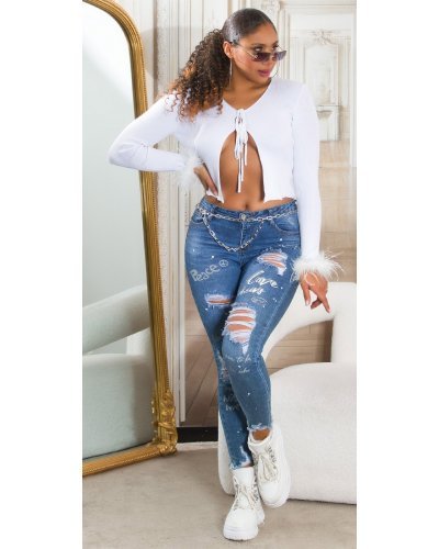 Blugi dama rupti skinny albastri, din bumbac Joxi Blugi dama, Blugi dama rupti skinny albastri, din bumbac Joxi - jojofashion.ro