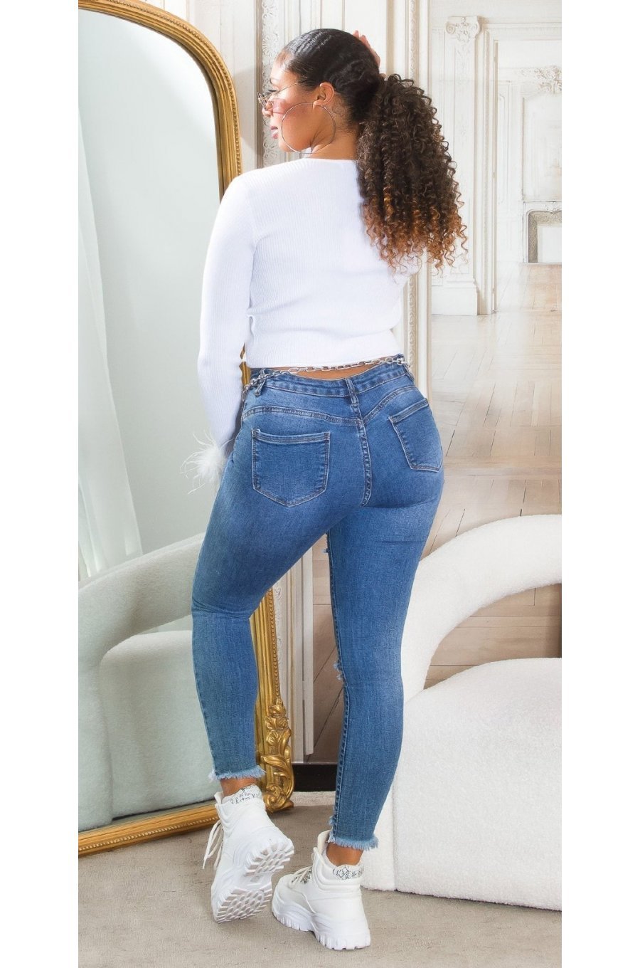 Blugi dama rupti skinny albastri, din bumbac Joxi Blugi dama rupti skinny albastri, din bumbac Joxi 3 - jojofashion.ro
