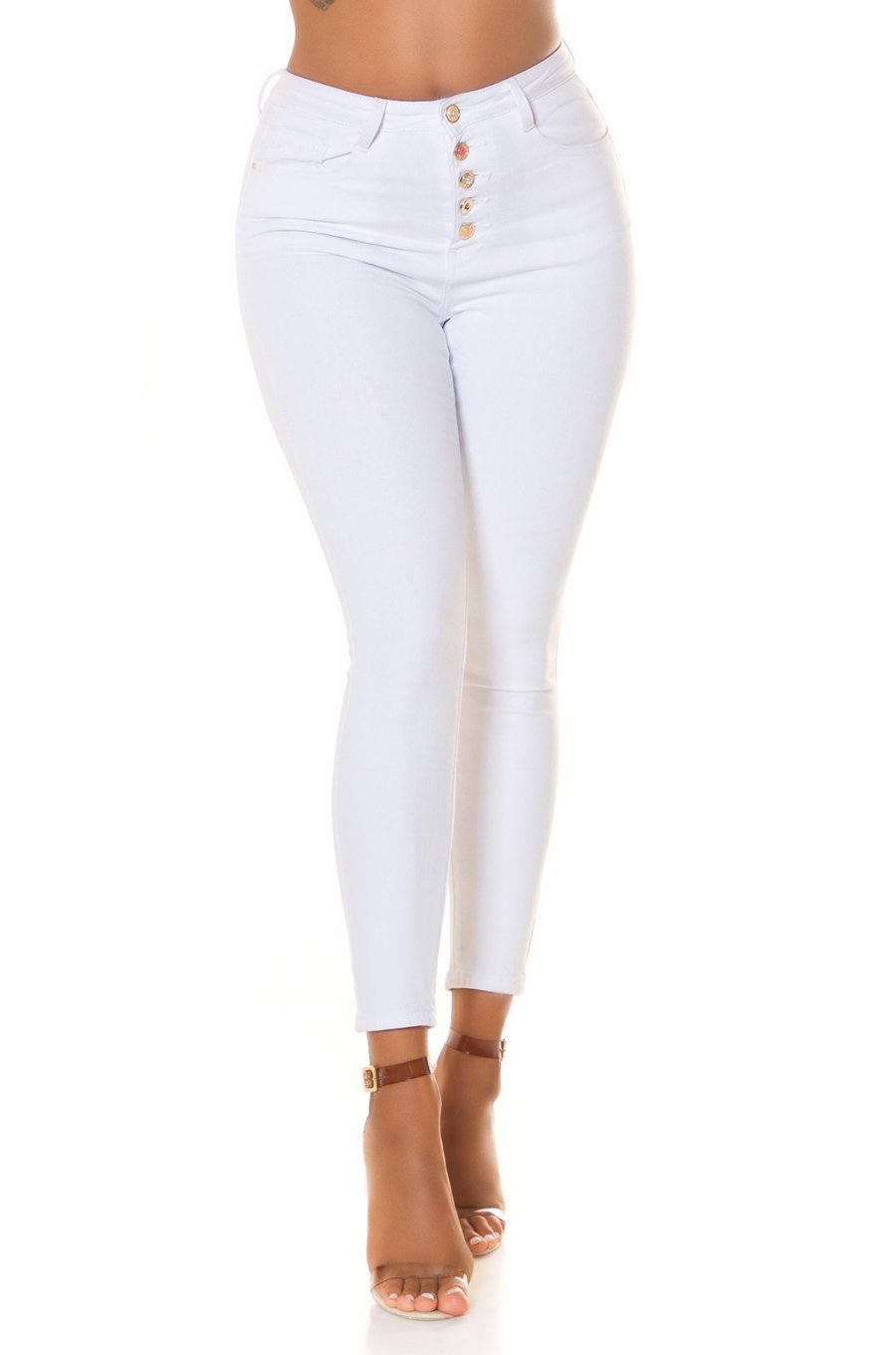 Blugi dama albi, mulati, din bumbac, cu talia inalta, Suhayla 1 - jojofashion.ro