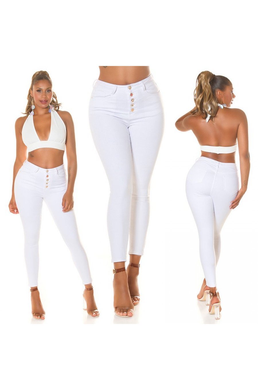 Blugi dama albi, mulati, din bumbac, cu talia inalta, Suhayla 5 - jojofashion.ro