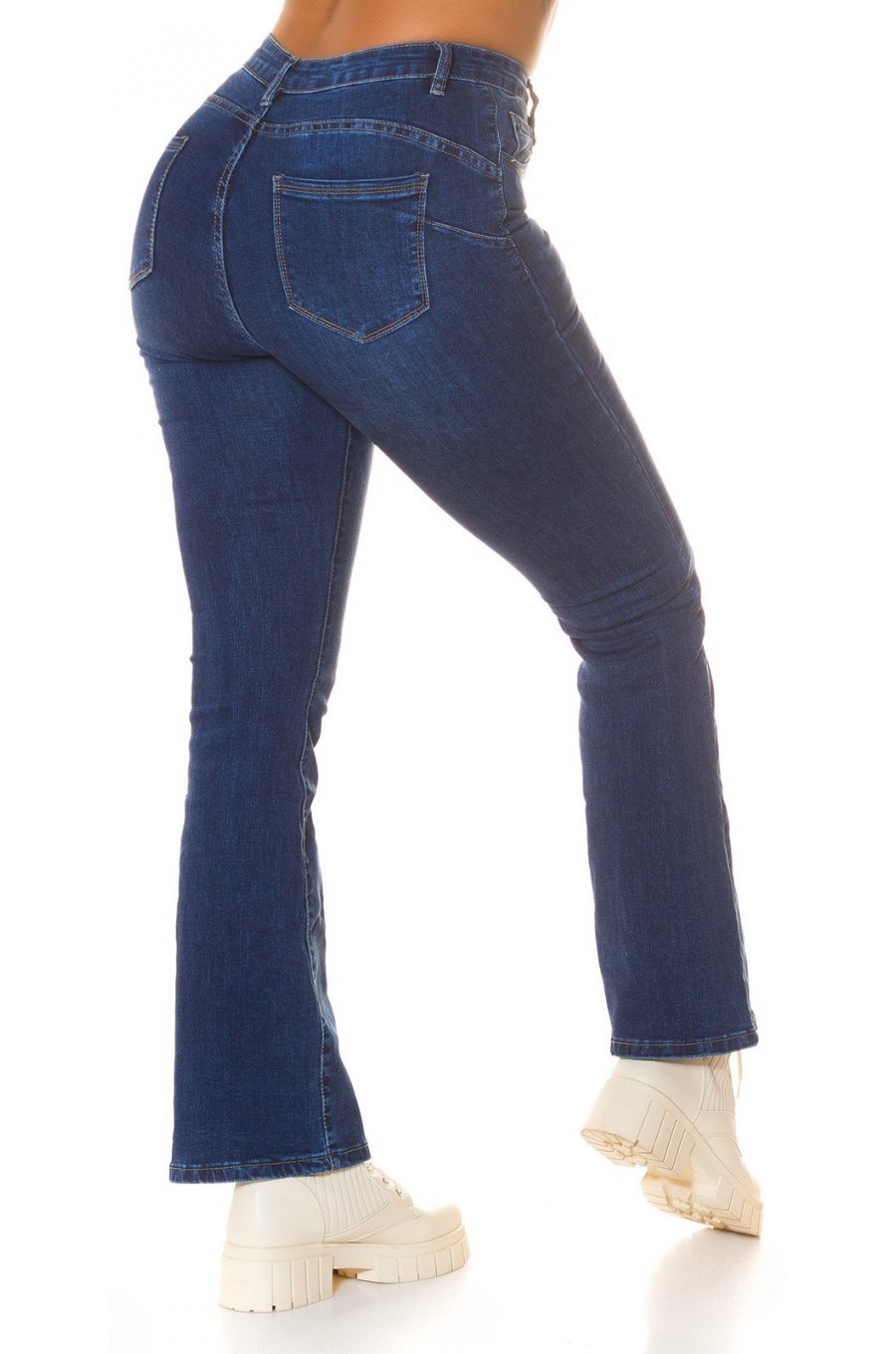 Blugi dama BootCut albastri, bumbac denim, cu talia inalta, Doumi 4 - jojofashion.ro