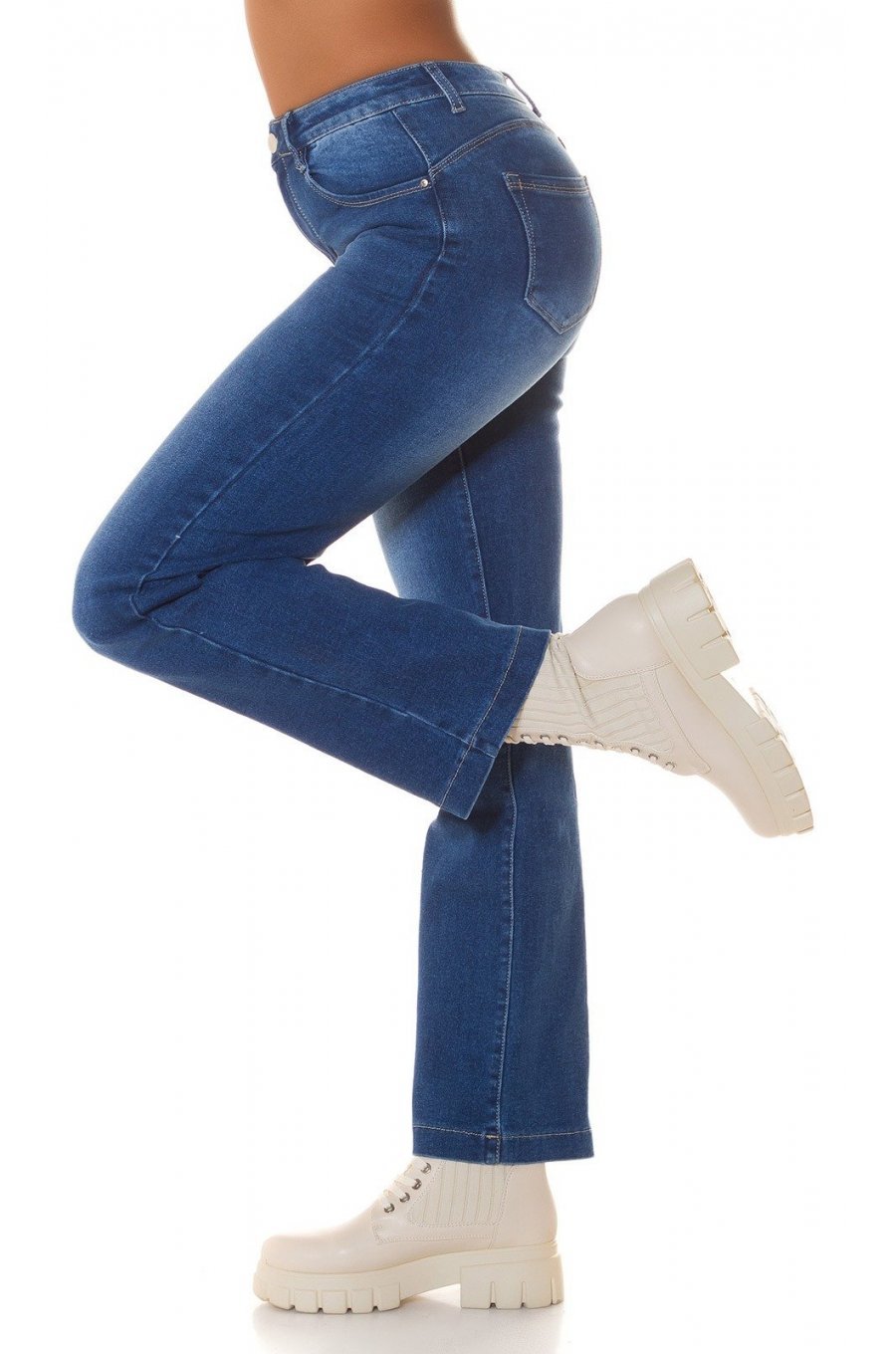 Blugi dama BootCut albastri, denim, Kurama Blugi dama BootCut albastri, denim, Kurama 3 - jojofashion.ro