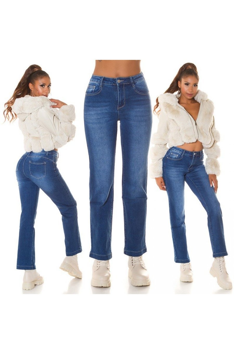Blugi dama BootCut albastri, denim, Kurama Blugi dama BootCut albastri, denim, Kurama 7 - jojofashion.ro
