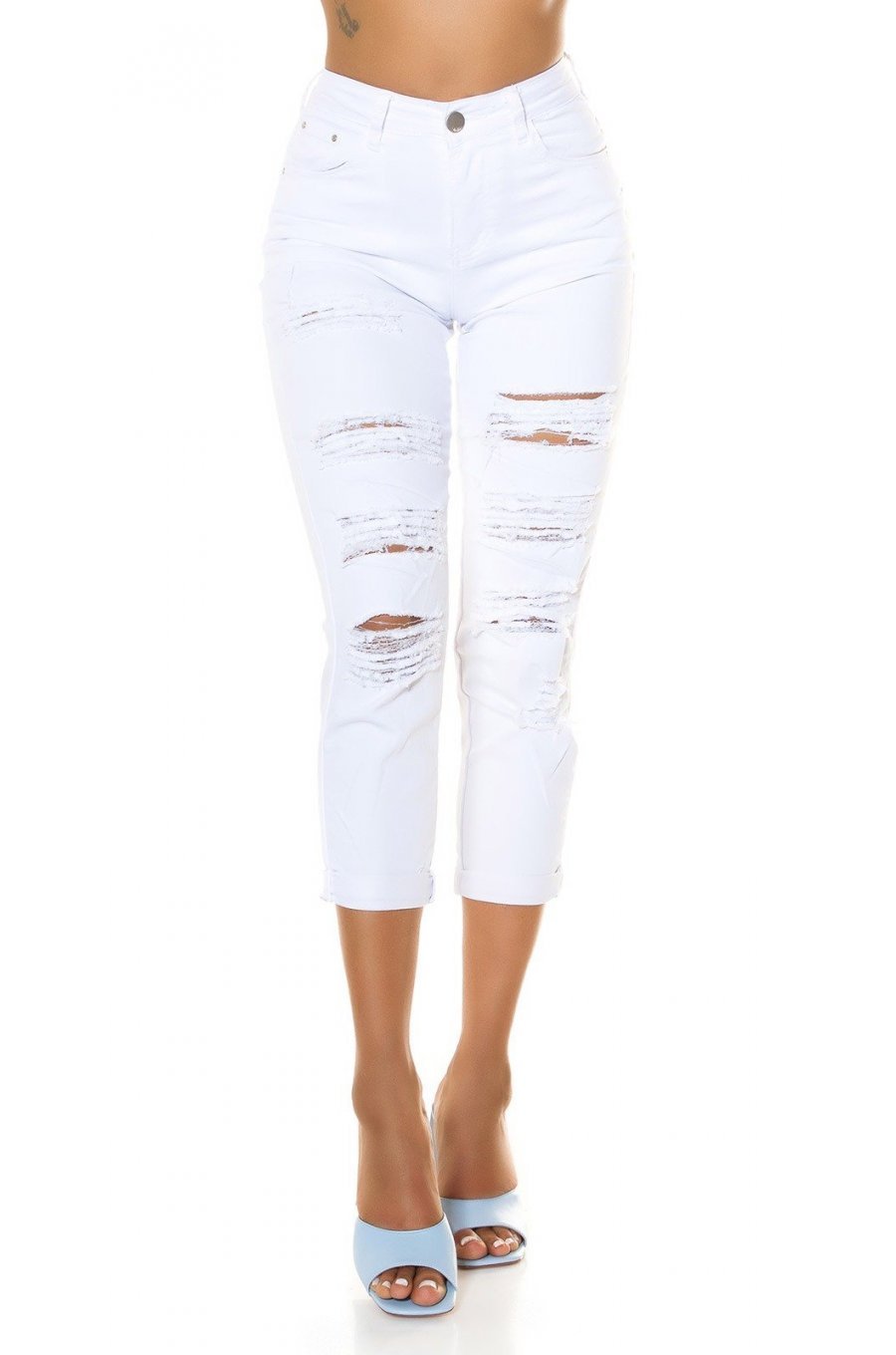 Blugi dama boyfriend, albi, denim, rupti, Gotique Blugi dama boyfriend, albi, denim, rupti, Gotique 1 - jojofashion.ro
