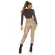 Blugi dama boyfriend, cappuccino, cu aspect de piele, cu talia inalta, Millena 7 - jojofashion.ro