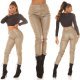 Blugi dama boyfriend, cappuccino, cu aspect de piele, cu talia inalta, Millena 9 - jojofashion.ro