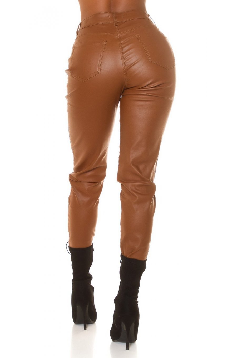 Blugi dama boyfriend, maro, cu aspect de piele, cu talia inalta, Millena 2 - jojofashion.ro