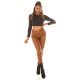 Blugi dama boyfriend, maro, cu aspect de piele, cu talia inalta, Millena 6 - jojofashion.ro
