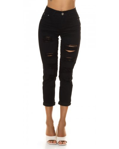 Blugi dama boyfriend, negri, denim, rupti, Gotique - jojofashion.ro