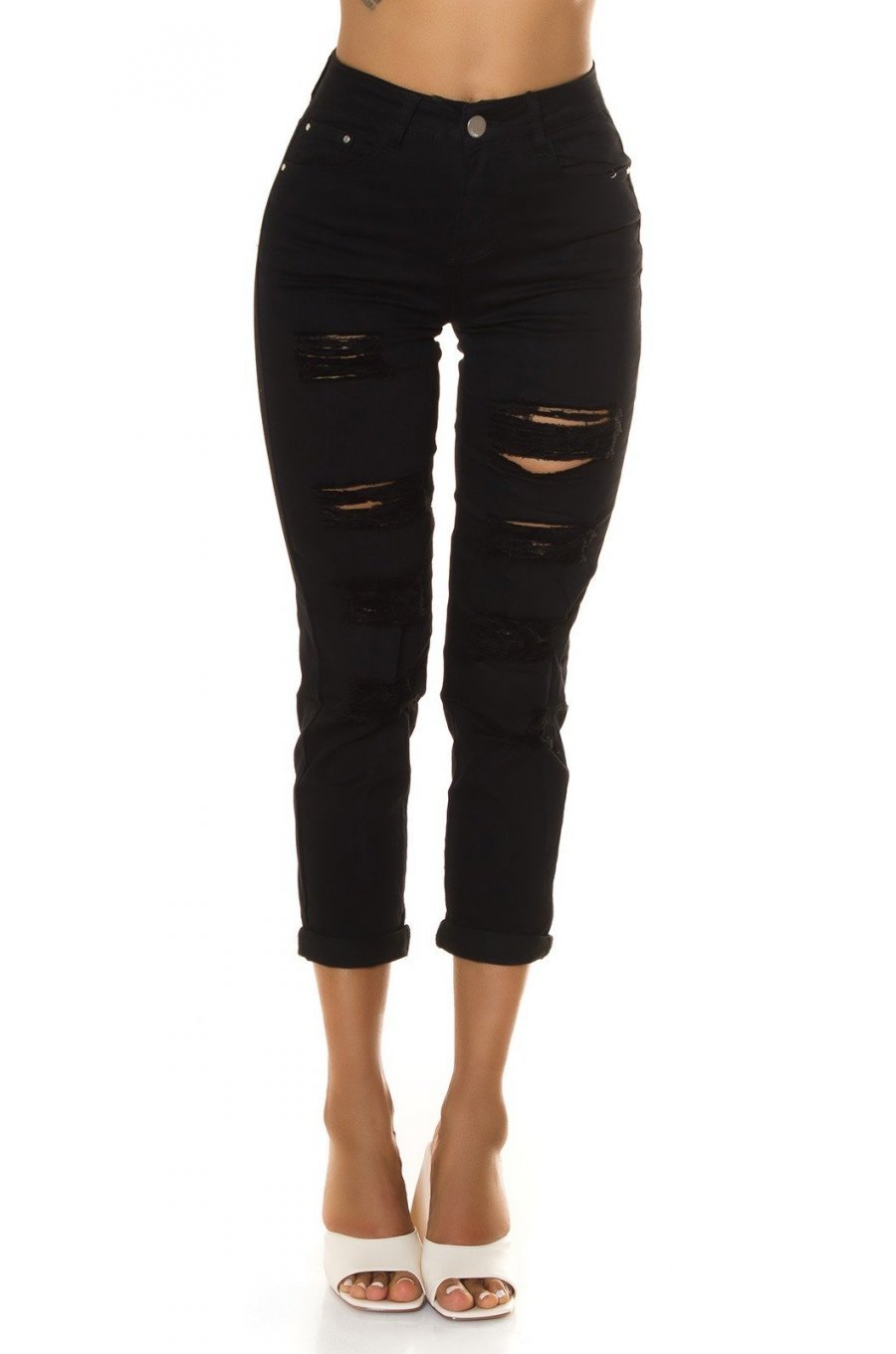 Blugi dama boyfriend, negri, denim, rupti, Gotique Blugi dama boyfriend, negri, denim, rupti, Gotique 1 - jojofashion.ro