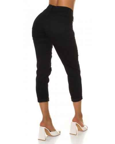 Blugi dama boyfriend, negri, denim, rupti, Gotique - jojofashion.ro