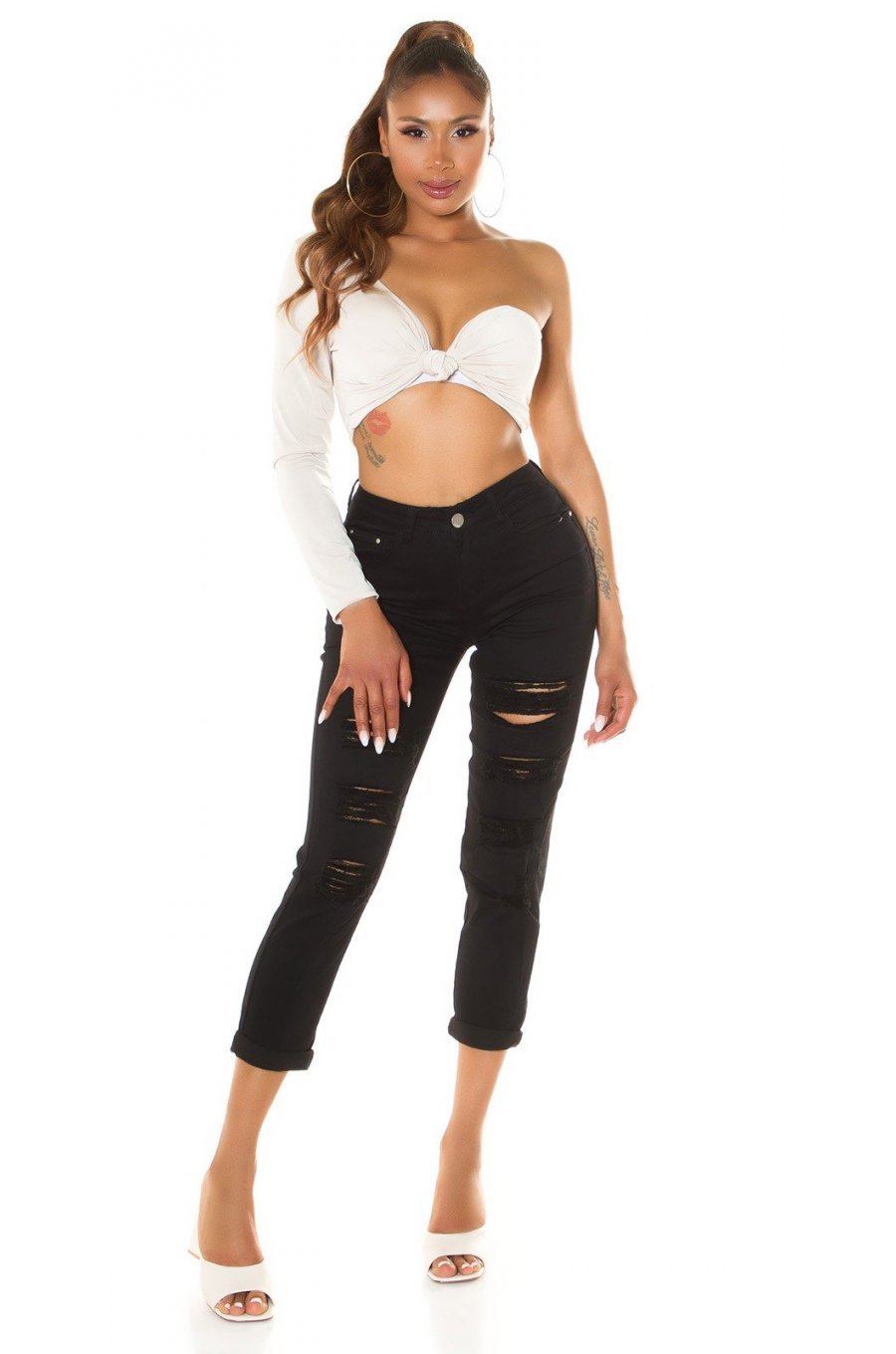 Blugi dama boyfriend, negri, denim, rupti, Gotique Blugi dama boyfriend, negri, denim, rupti, Gotique 3 - jojofashion.ro