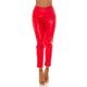 Blugi dama boyfriend, rosii, cu aspect de piele, cu talia inalta, Millena 2 - jojofashion.ro
