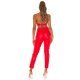 Blugi dama boyfriend, rosii, cu aspect de piele, cu talia inalta, Millena 7 - jojofashion.ro