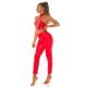 Blugi dama boyfriend, rosii, cu aspect de piele, cu talia inalta, Millena 9 - jojofashion.ro