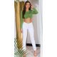 Blugi dama cargo albi, din bumbac, cu talia inalta, Amy 3 - jojofashion.ro