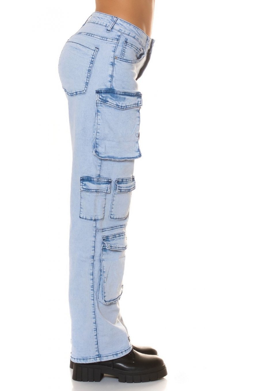 Blugi dama cargo bleu denim, cu talia inalta, Nergis Blugi dama cargo bleu denim, cu talia inalta, Nergis 2 - jojofashion.ro