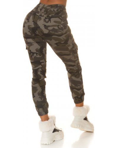 Blugi dama cargo, kaki, army print, din bumbac, Liudmila Blugi dama, Blugi dama cargo, kaki, army print, din bumbac, Liudmila - jojofashion.ro
