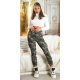 Blugi dama cargo, kaki, army print, din bumbac, Liudmila 4 - jojofashion.ro