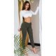 Blugi dama cargo kaki, din bumbac, cu talia inalta, Amy 4 - jojofashion.ro