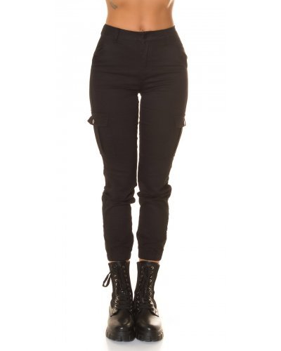 Blugi dama cargo, negri, din bumbac, cu buzunare si talie inalta, Steliana Blugi dama, Blugi dama cargo, negri, din bumbac, cu buzunare si talie inalta, Steliana - jojofashion.ro