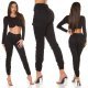 Blugi dama cargo, negri, din bumbac, cu talia inalta, Amy 6 - jojofashion.ro