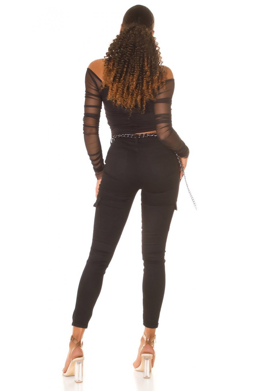 Blugi dama cargo, negri, din bumbac, cu talia inalta, Shontelle 6 - jojofashion.ro