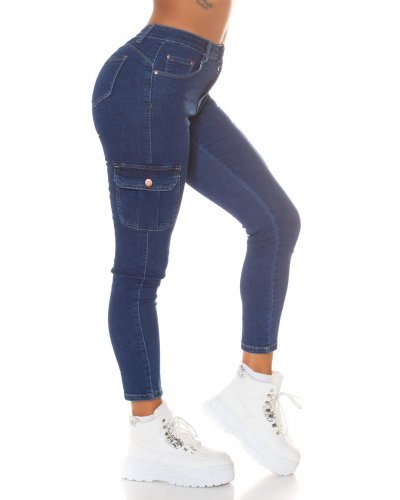 Blugi dama cargo, push up, albastri, bumbac, cu talia inalta, Carlote Blugi dama, Blugi dama cargo, push up, albastri, bumbac, cu talia inalta, Carlote - jojofashion.ro