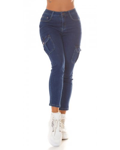Blugi dama cargo, push up, albastri, bumbac, cu talia inalta, Carlote Blugi dama, Blugi dama cargo, push up, albastri, bumbac, cu talia inalta, Carlote - jojofashion.ro