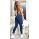 Blugi dama cargo, push up, albastri, bumbac, cu talia inalta, Carlote 5 - jojofashion.ro