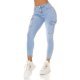 Blugi dama cargo skinny, bleu, bumbac denim, cu talia inalta, Jewel 2 - jojofashion.ro