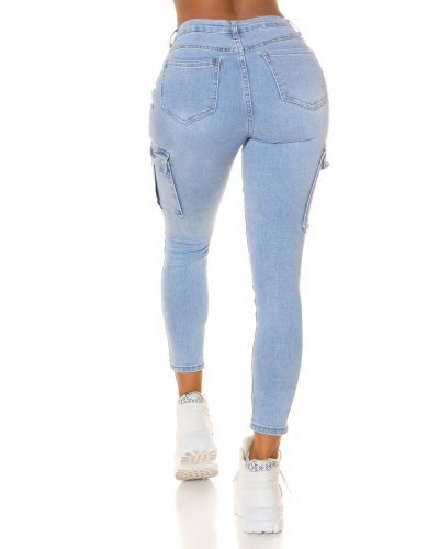 Blugi dama cargo skinny, bleu, bumbac denim, cu talia inalta, Jewel Blugi dama, Blugi dama cargo skinny, bleu, bumbac denim, cu talia inalta, Jewel - jojofashion.ro