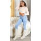 Blugi dama cargo skinny, bleu, bumbac denim, cu talia inalta, Jewel 4 - jojofashion.ro