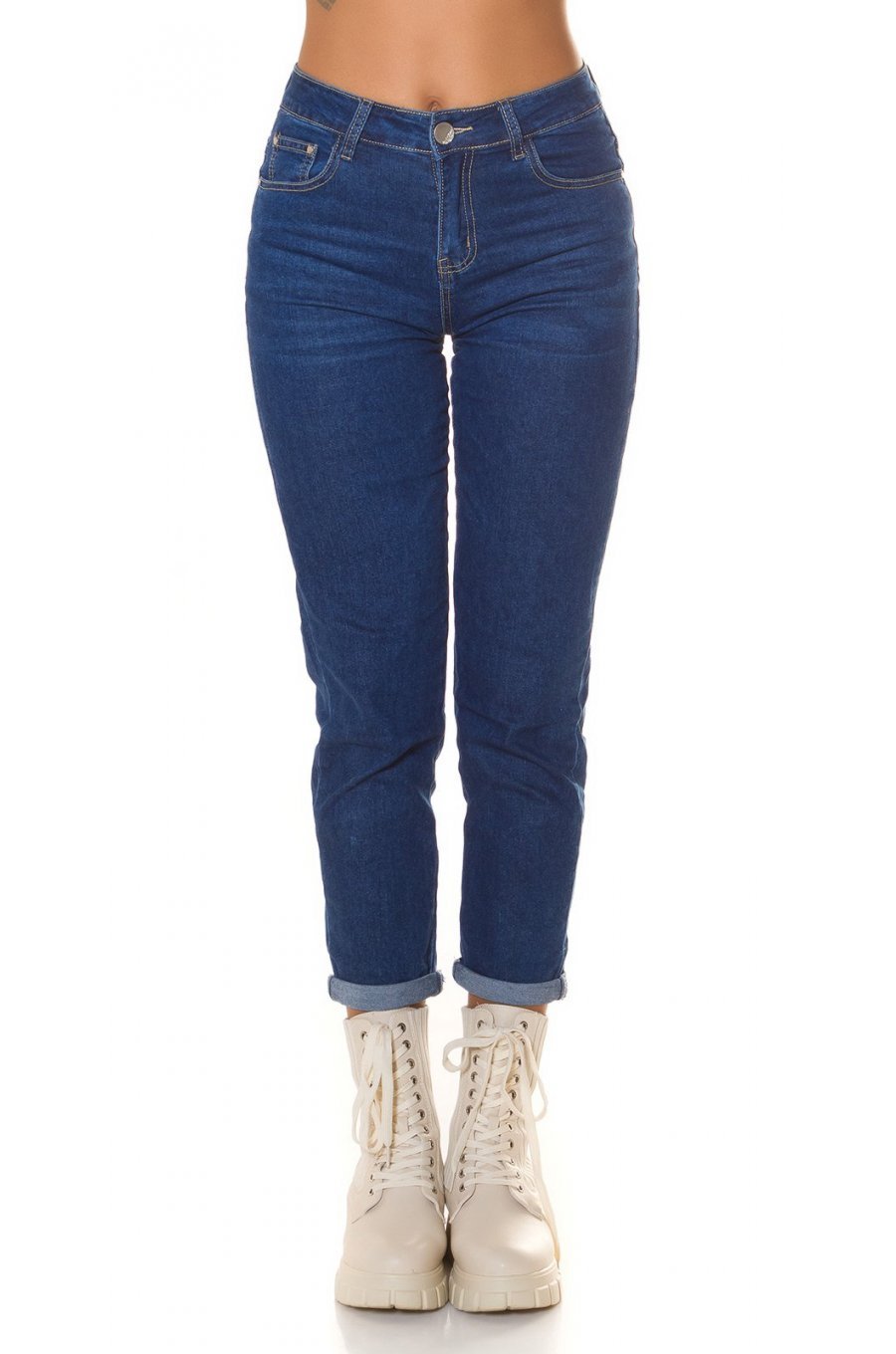 Blugi dama casual albastri, denim, cu talia inalta, Dania 1 - jojofashion.ro