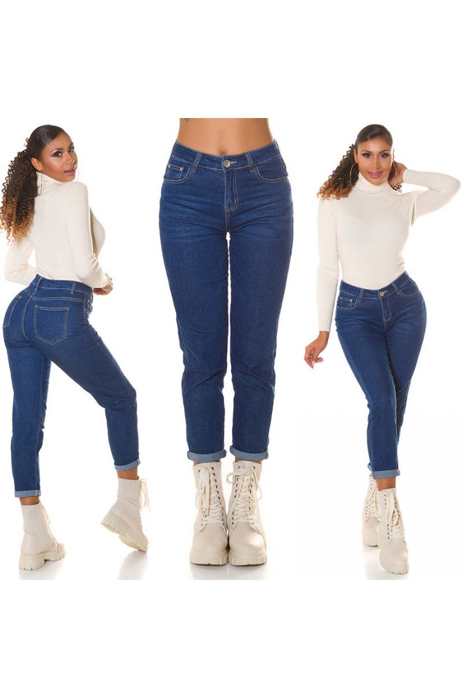 Blugi dama casual albastri, denim, cu talia inalta, Dania 6 - jojofashion.ro