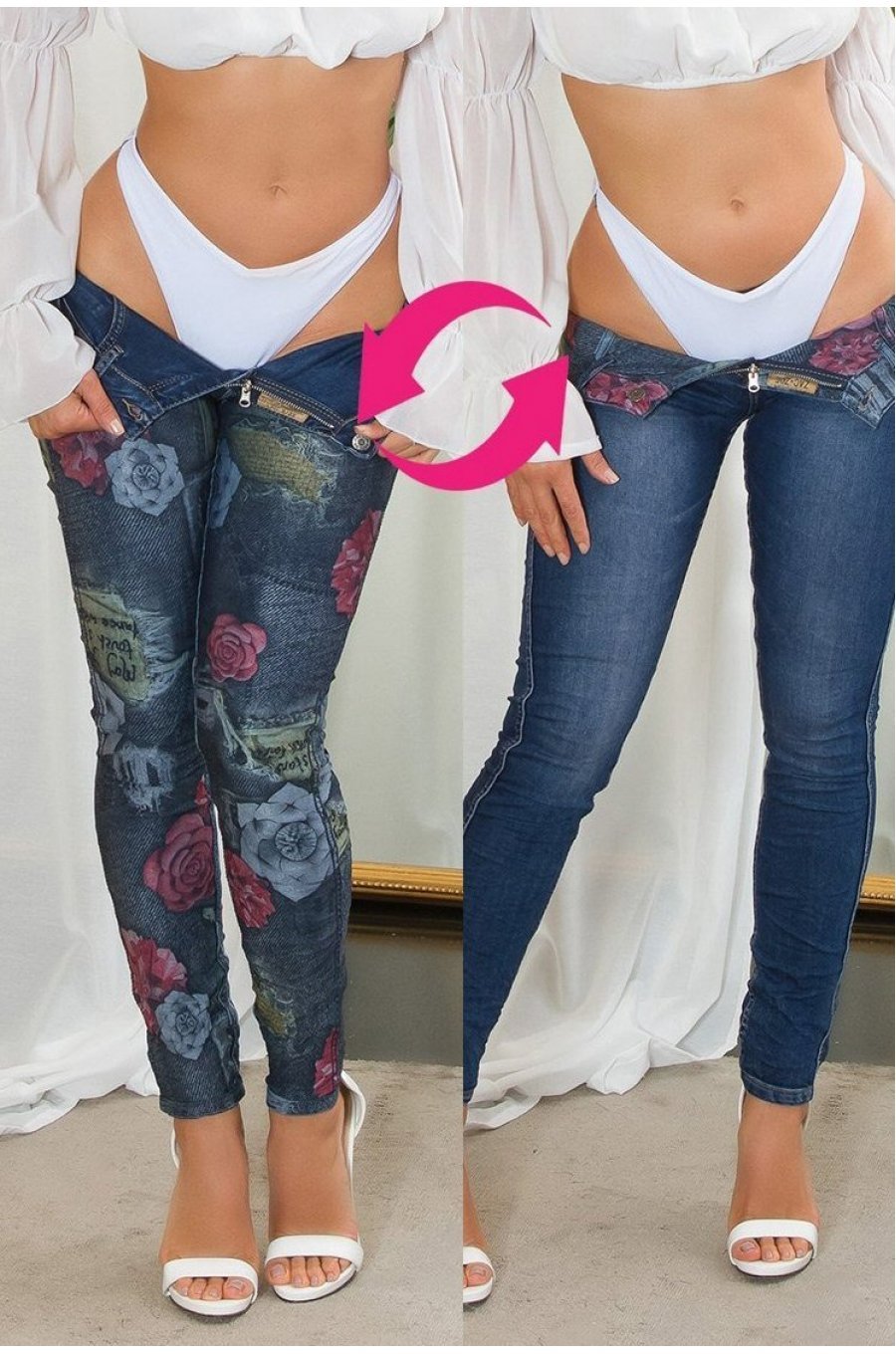 Blugi dama cu doua fete, skinny, albastri, din bumbac, Synne Blugi dama cu doua fete, skinny, albastri, din bumbac, Synne 1 - jojofashion.ro