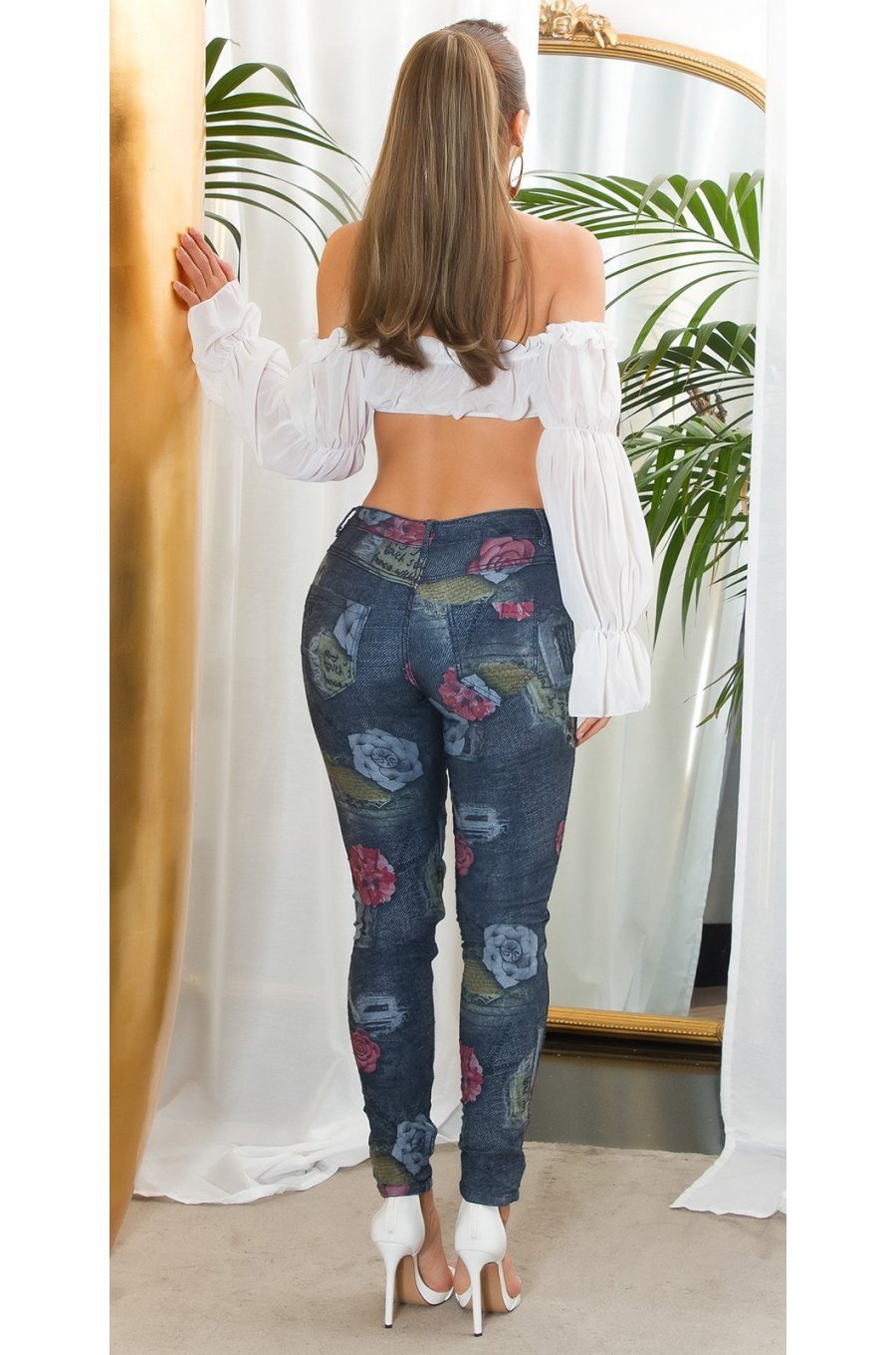 Blugi dama cu doua fete, skinny, albastri, din bumbac, Synne Blugi dama cu doua fete, skinny, albastri, din bumbac, Synne 5 - jojofashion.ro