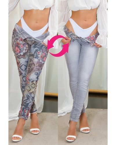 Blugi dama cu doua fete, skinny, gri, din bumbac, Maysara Blugi dama, Blugi dama cu doua fete, skinny, gri, din bumbac, Maysara - jojofashion.ro